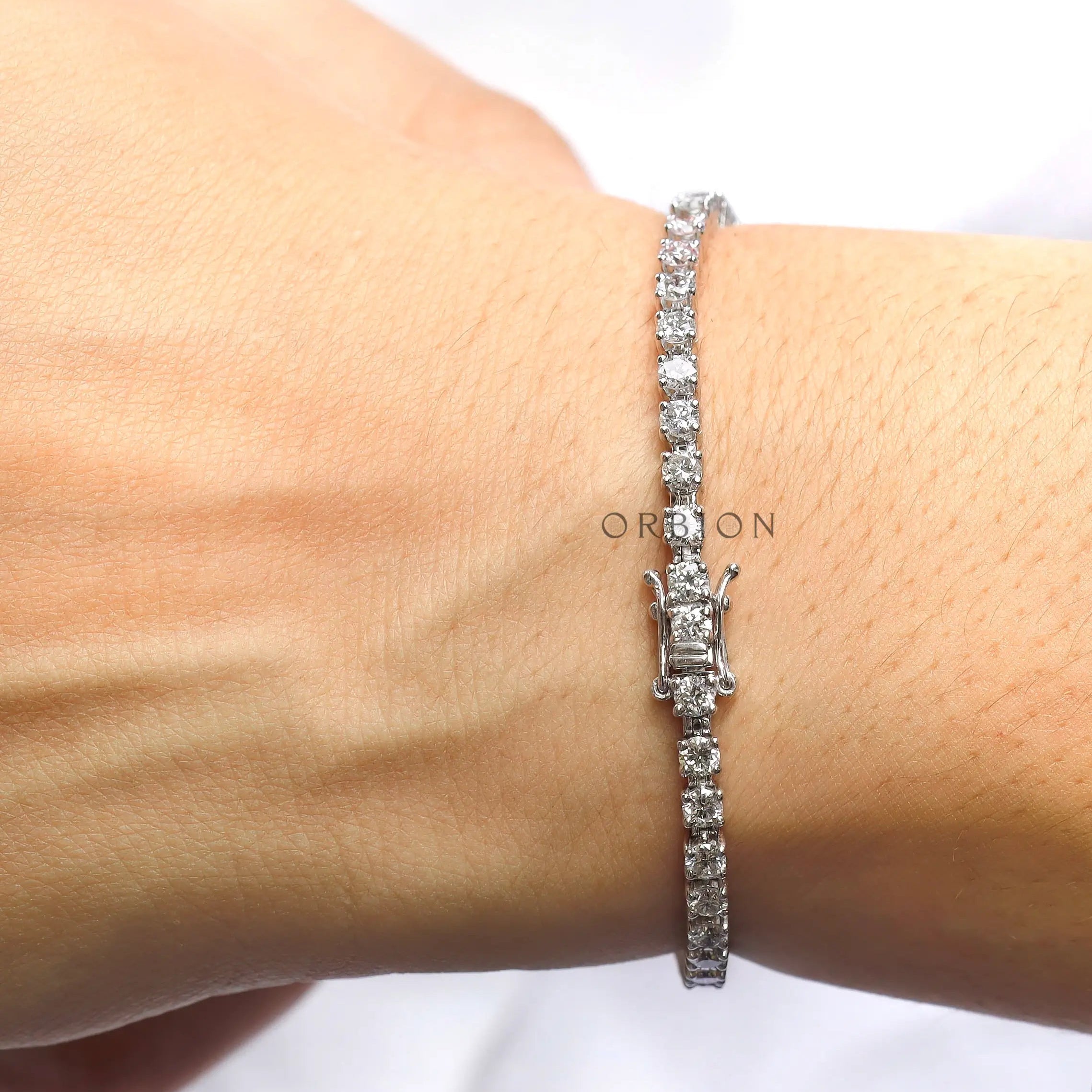 Elegant lab grown diamond tennis bracelet on wrist