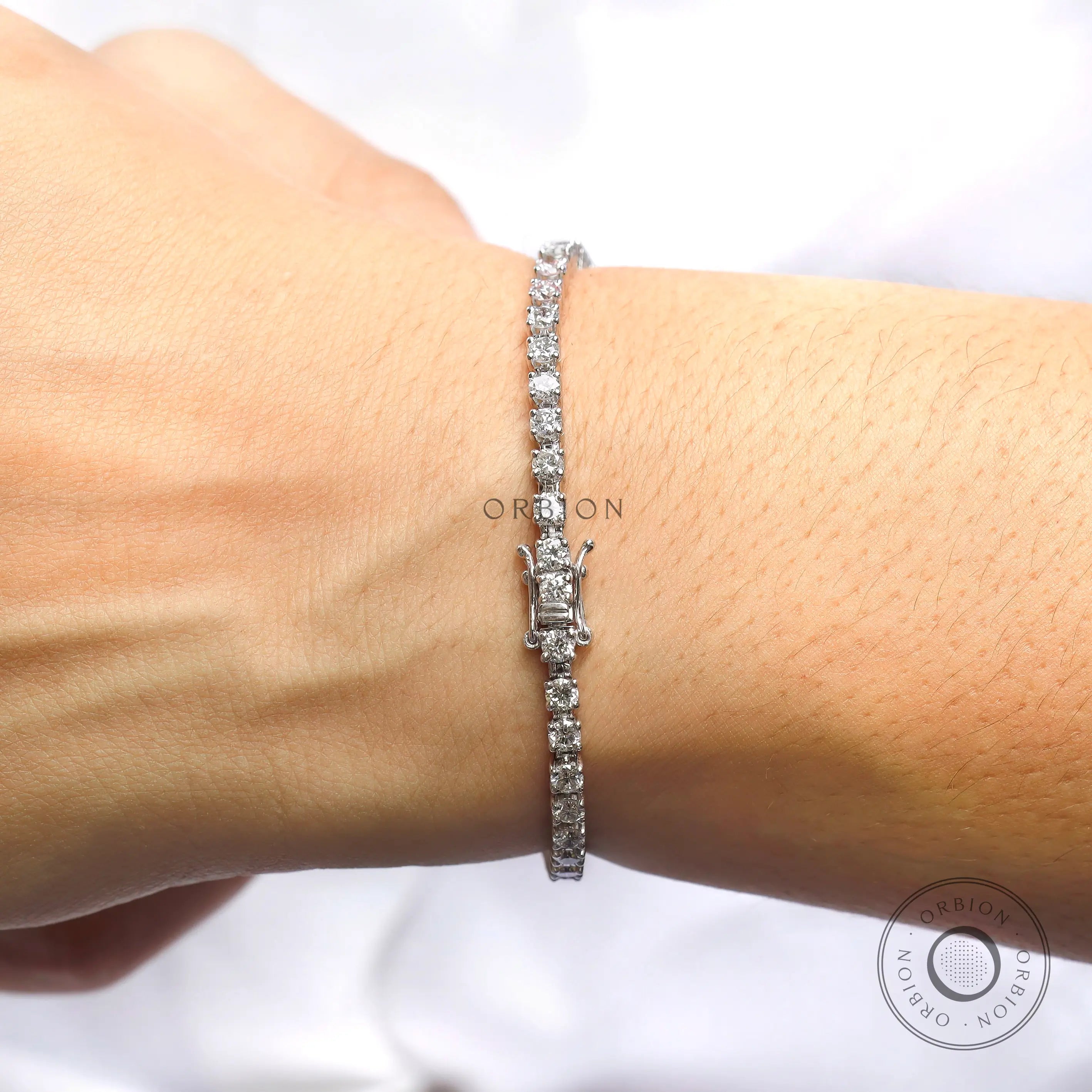 Elegant lab grown diamond tennis bracelet on wrist