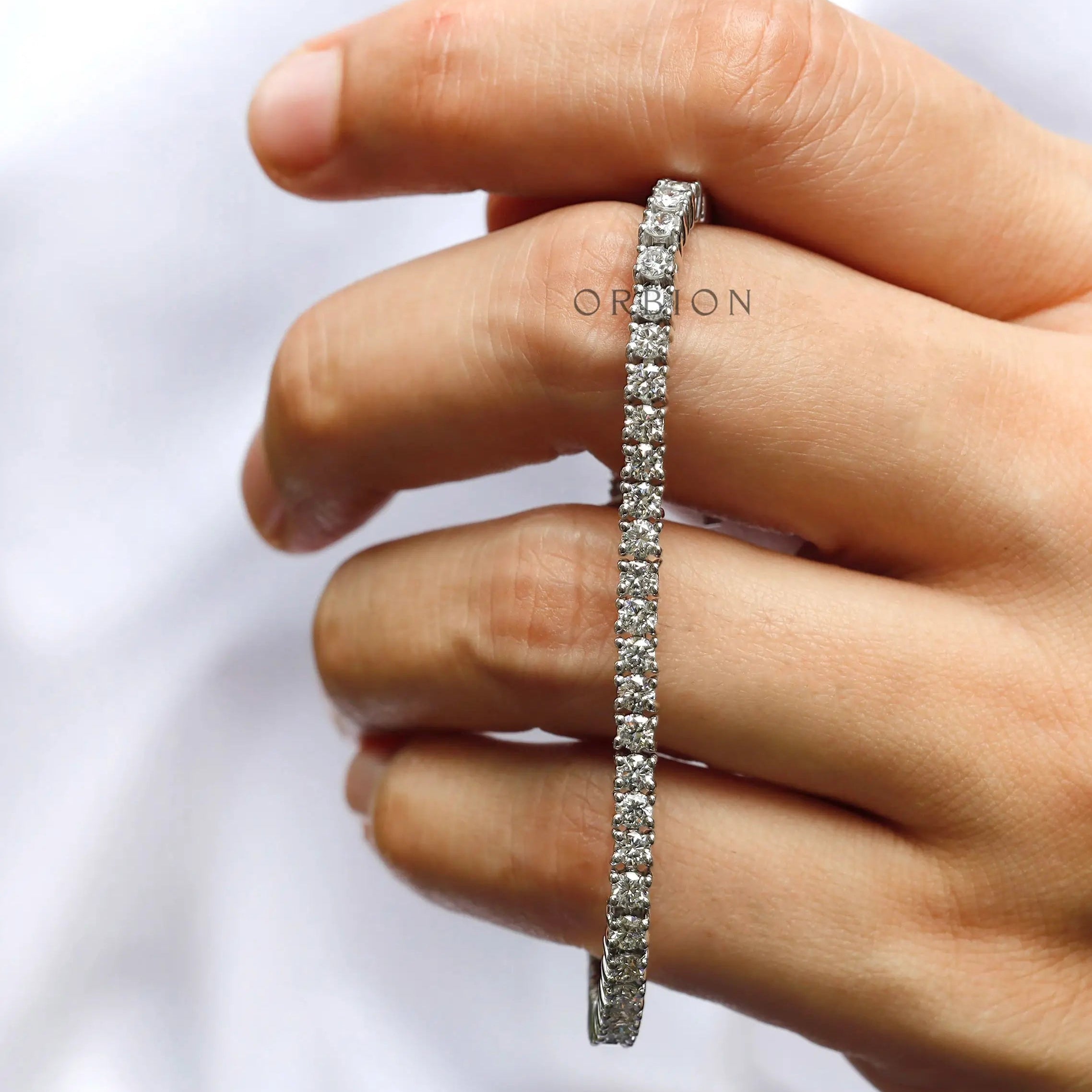Round lab diamond tennis bracelet in 10K white gold 
