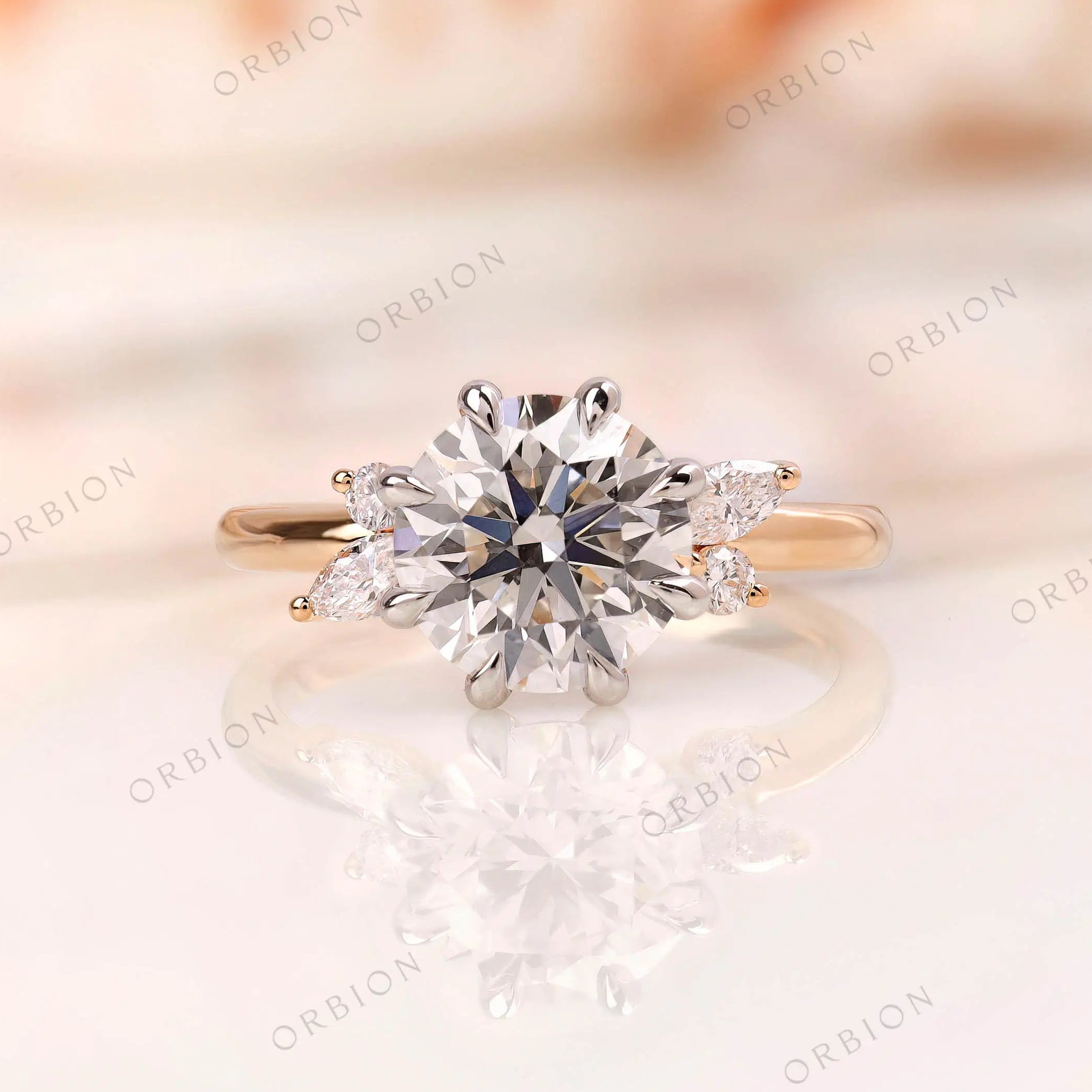 Round cut lab grown diamond cluster ring in dual tone gold front view