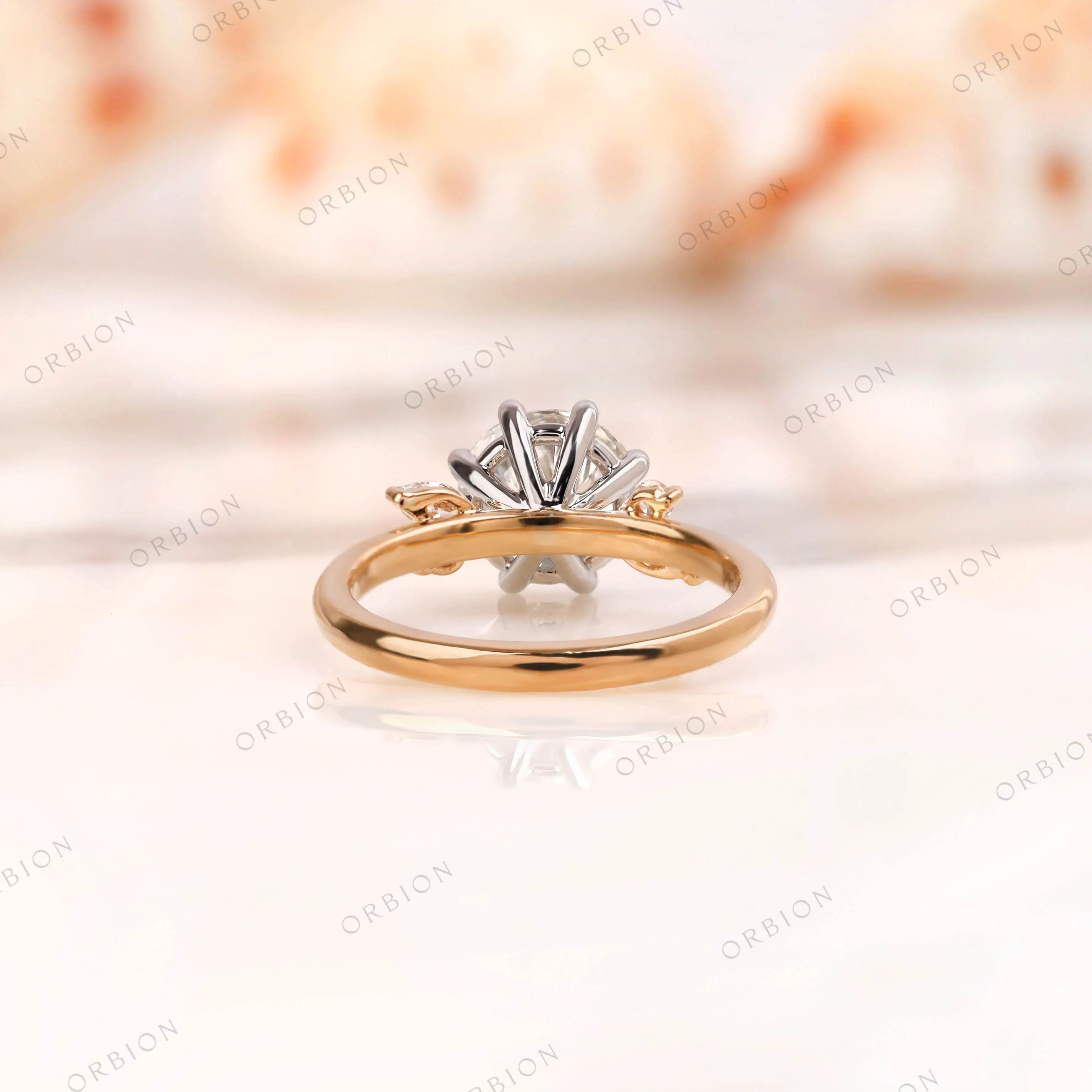 Close-up side angle of prong set cluster diamond arrangement