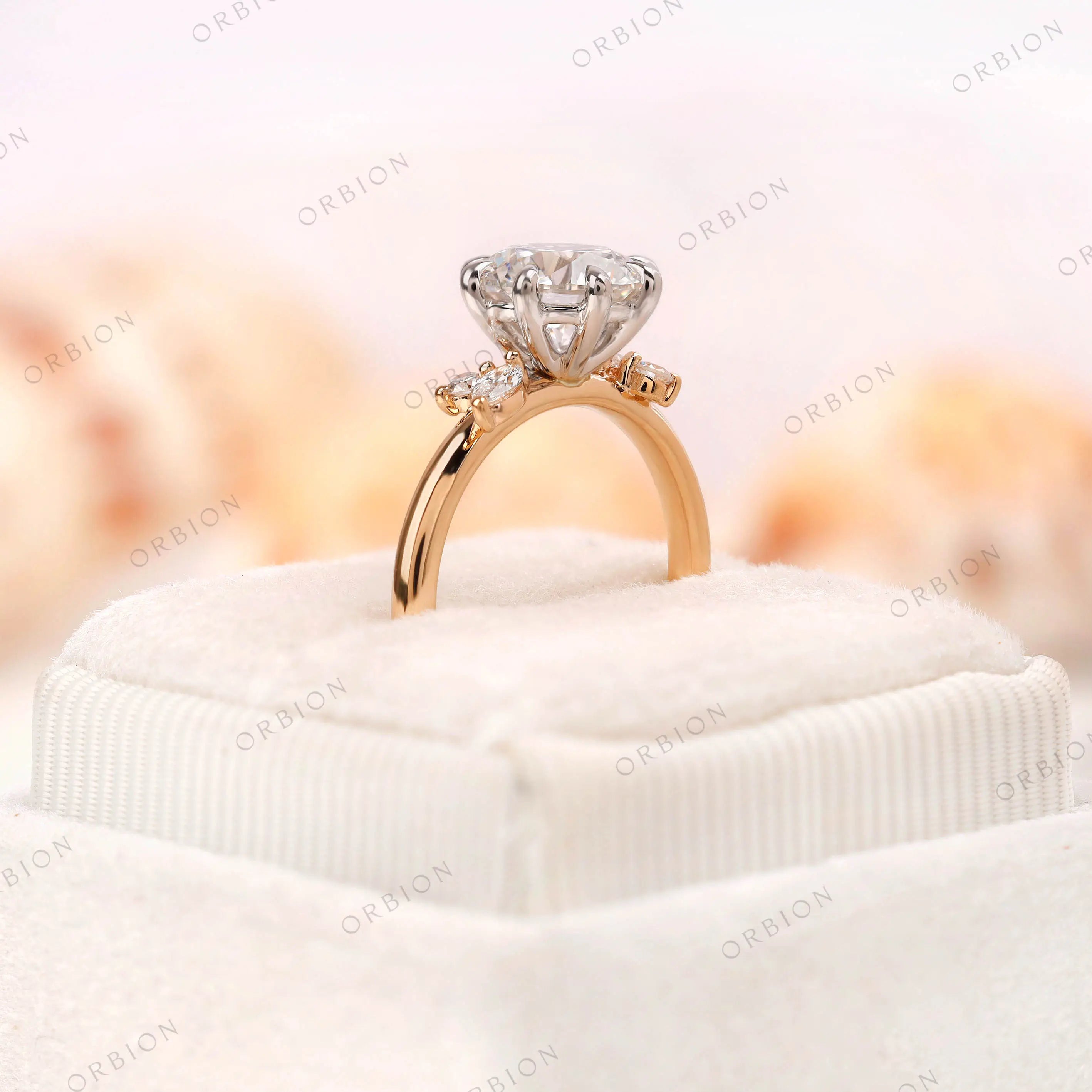 Rear view of dual tone lab grown diamond cluster ring