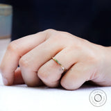 On-hand view of simple yellow gold wedding band