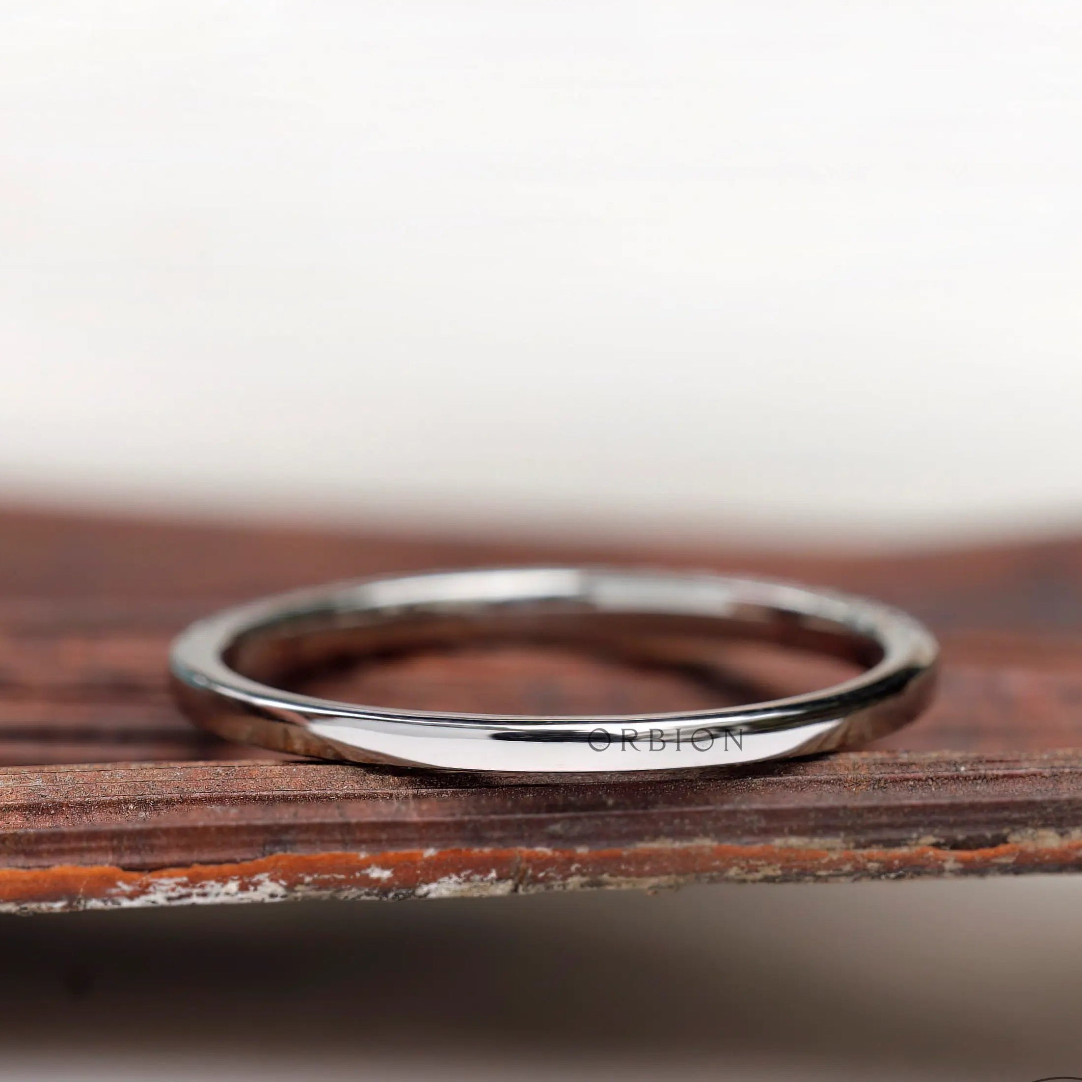 Plain back view of slim wedding band with smooth comfort fit