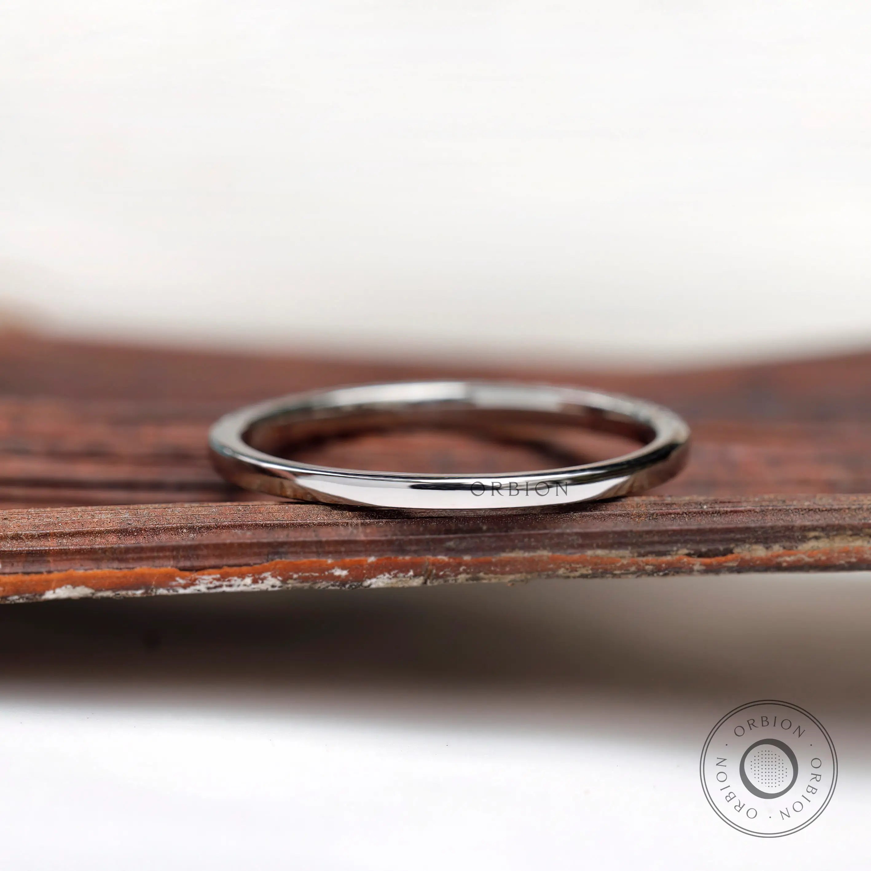 Plain back view of slim wedding band with smooth comfort fit