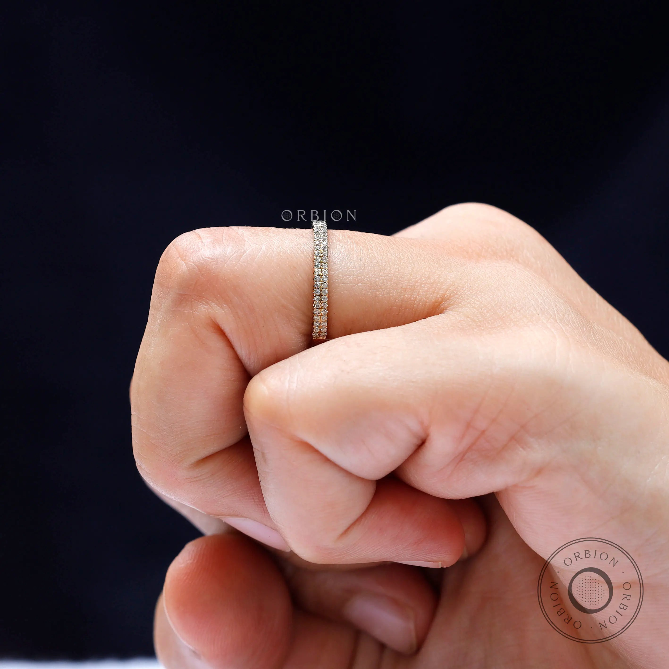 Top view of double row pave band symmetry
