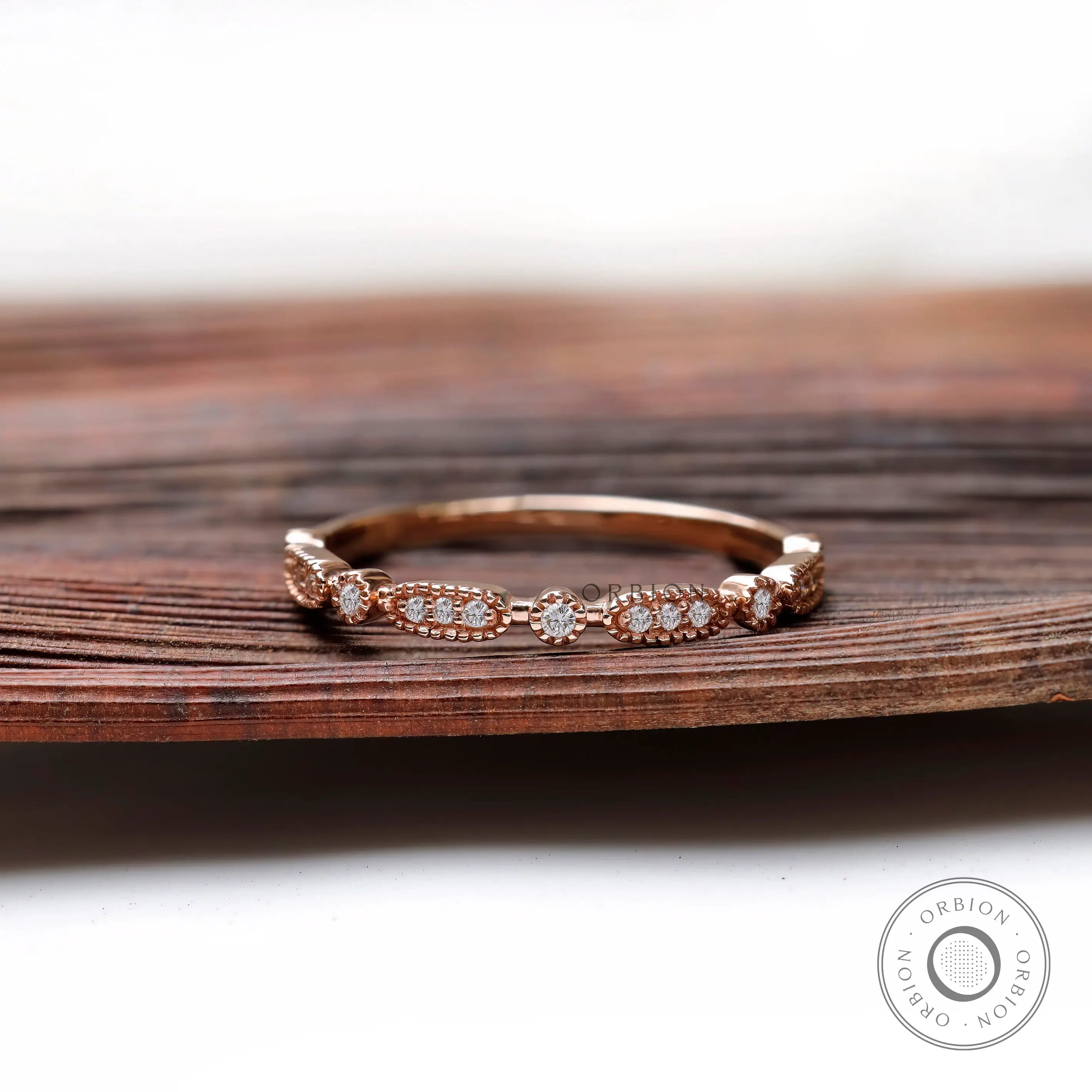 Front view geometric moissanite halfway wedding band