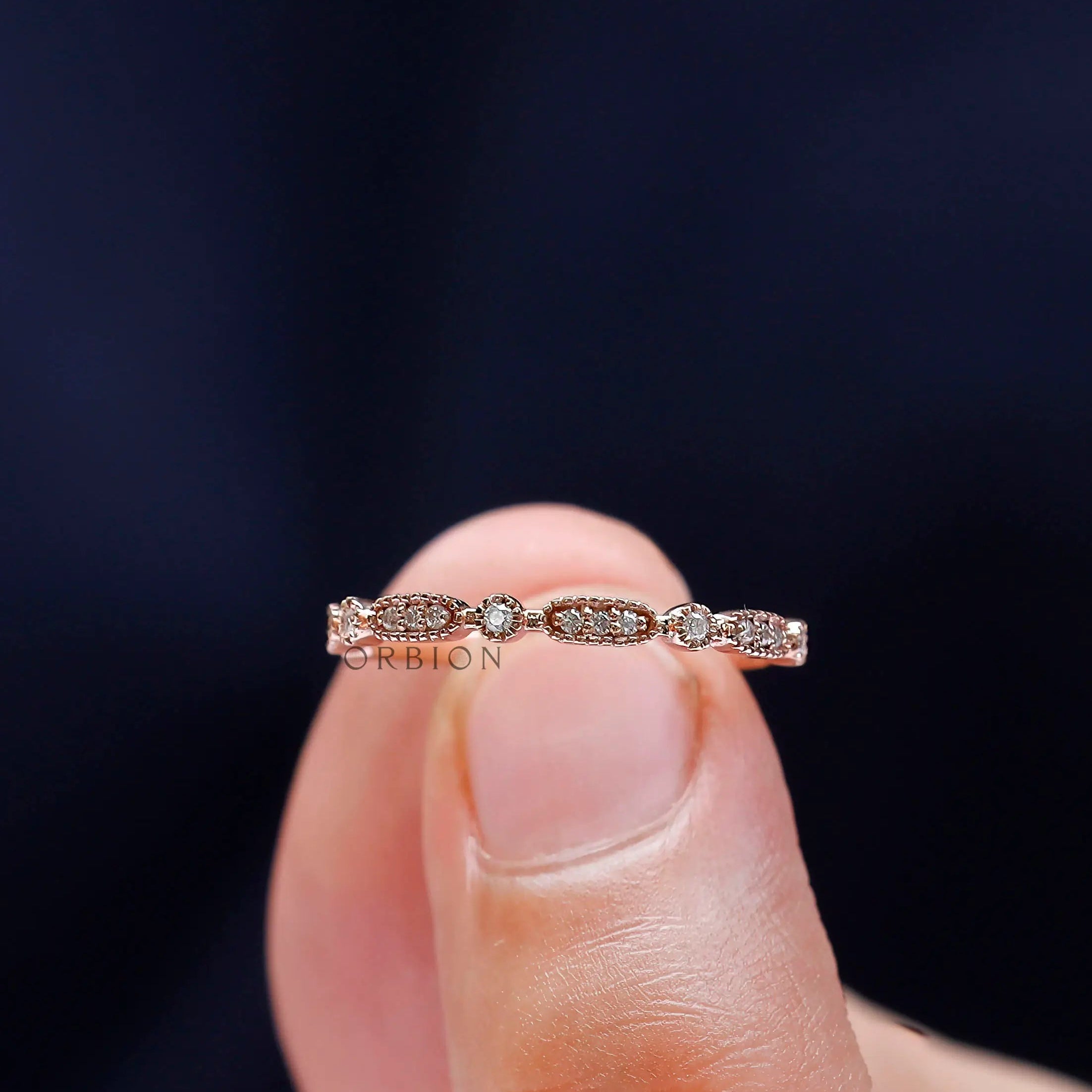 Close-up of brilliant cut moissanite accents