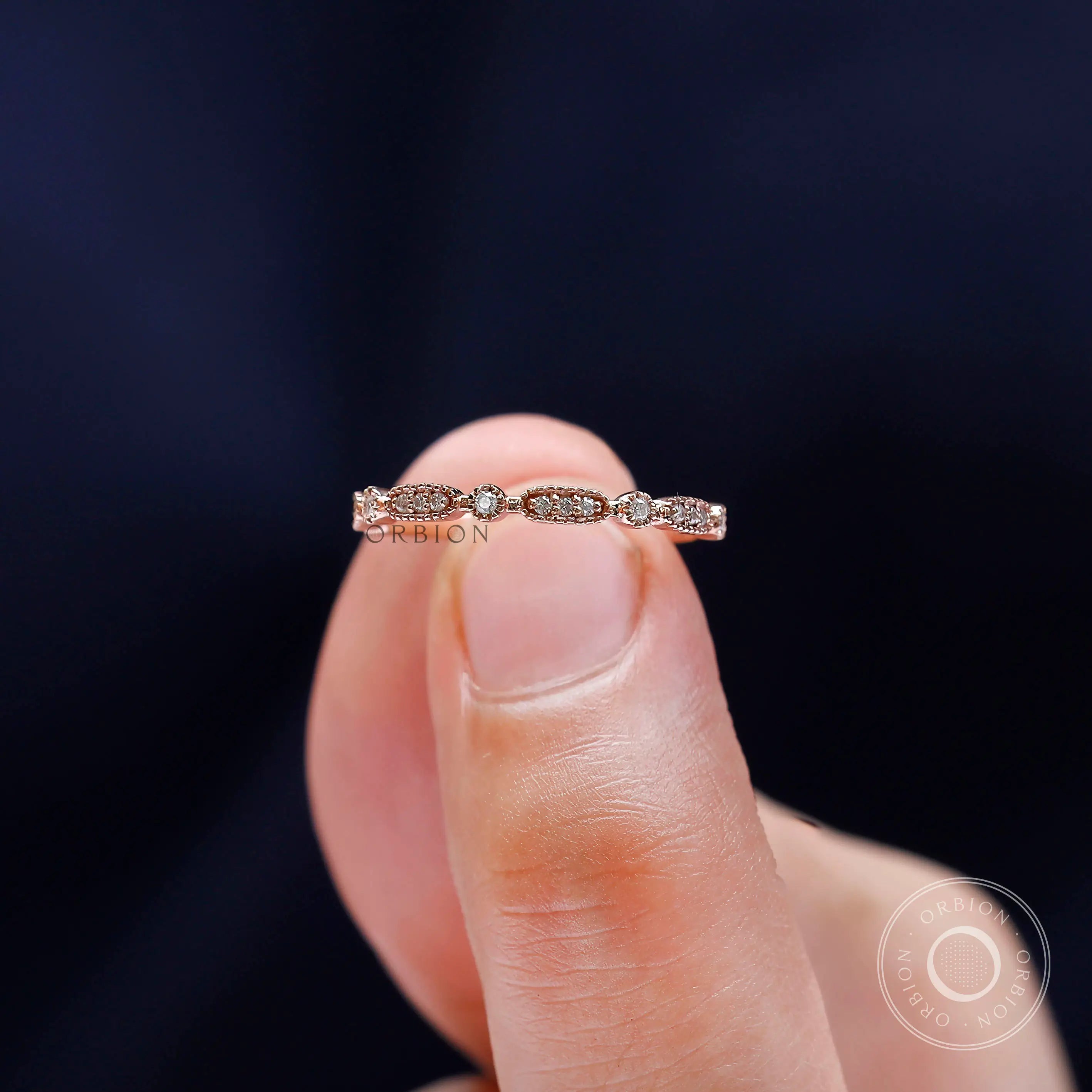 Close-up of brilliant cut moissanite accents