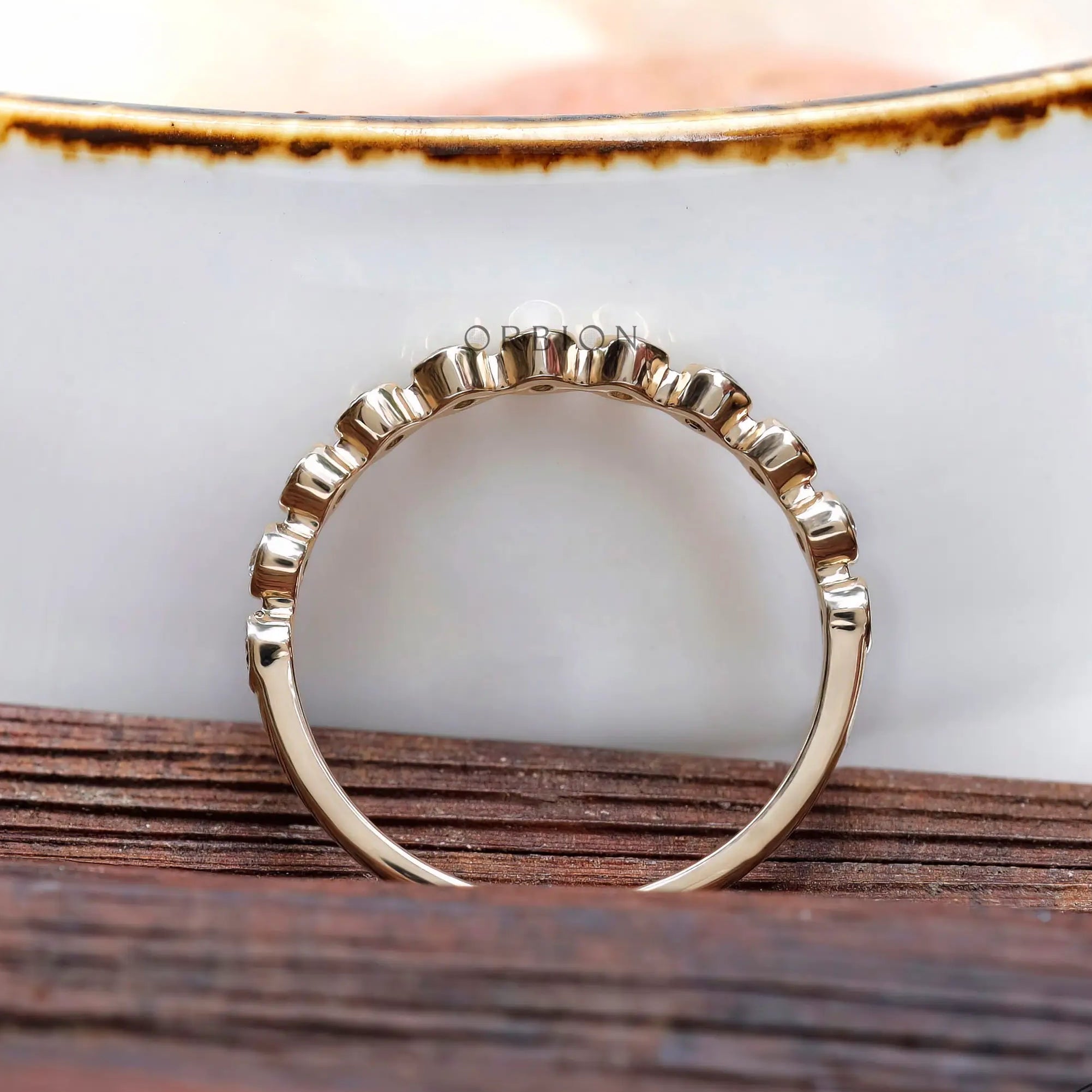 Side Profile of Bubble Wedding Band with Floating Setting
