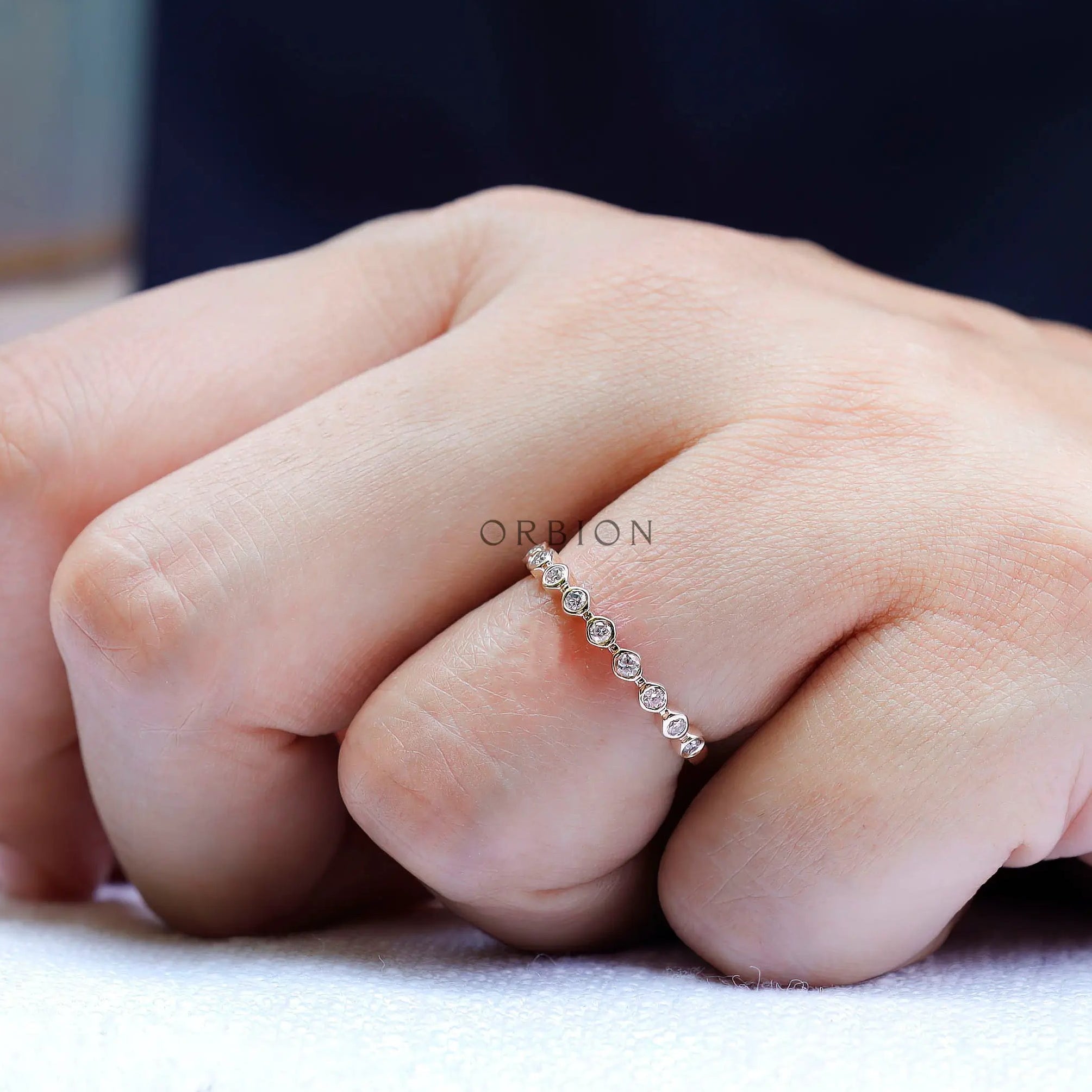 Close Up of Round Moissanite Bubble Stone Setting