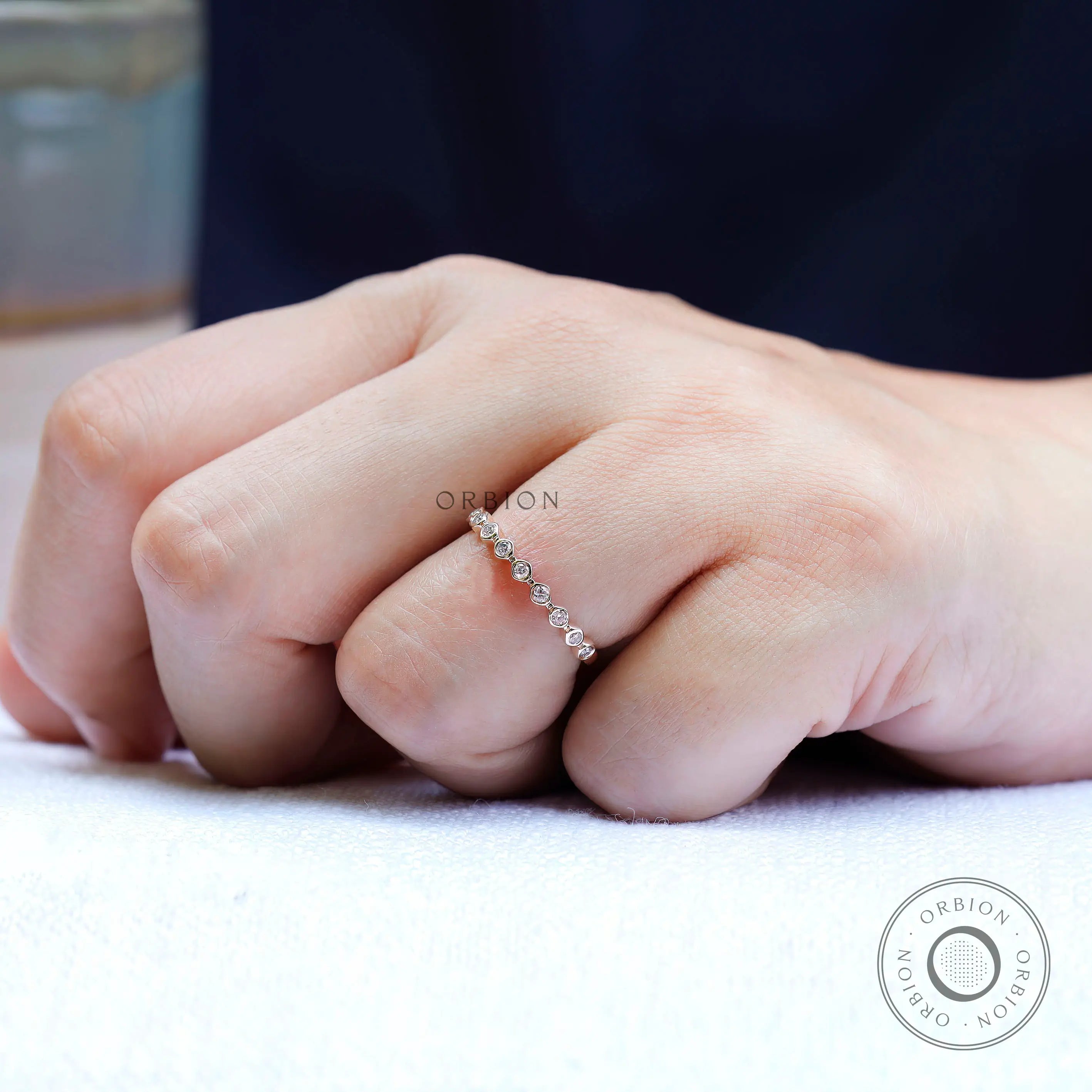 Close Up of Round Moissanite Bubble Stone Setting
