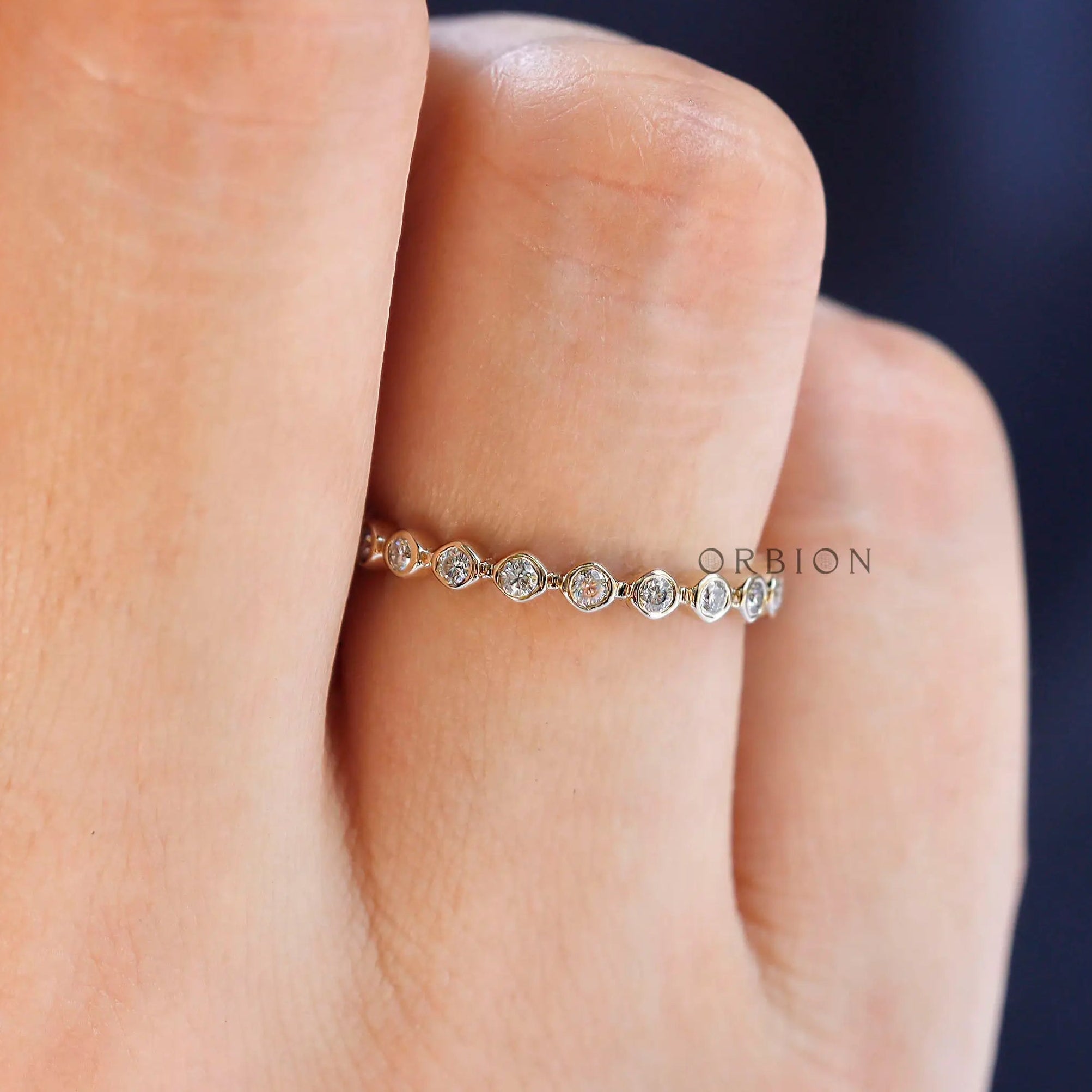 On Hand View of Bubble Moissanite Wedding Band