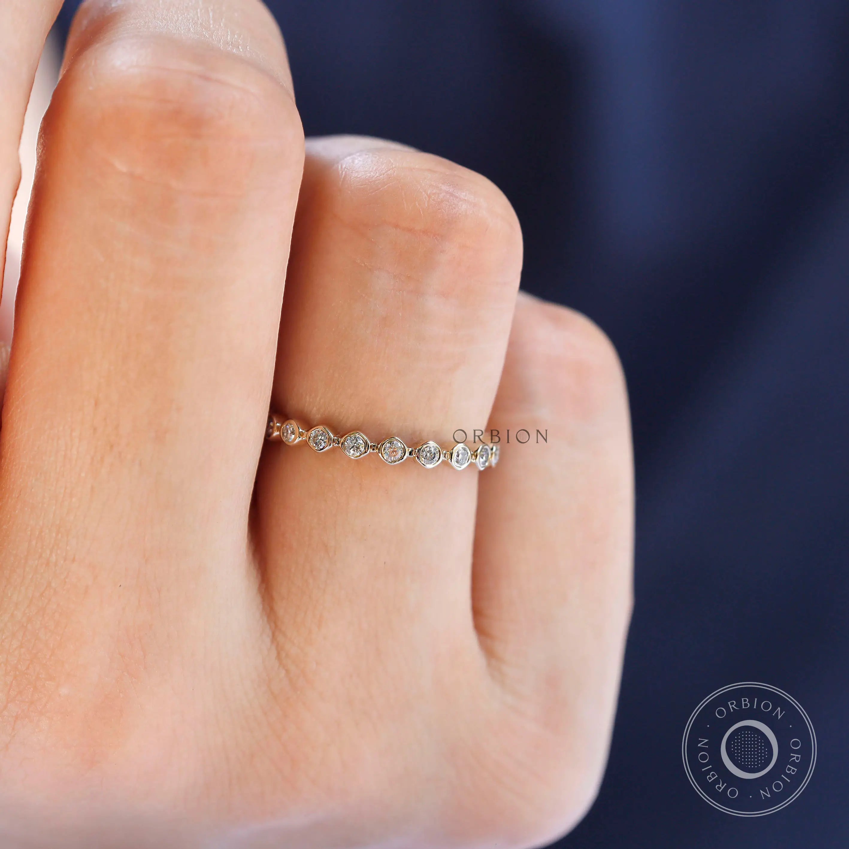 On Hand View of Bubble Moissanite Wedding Band