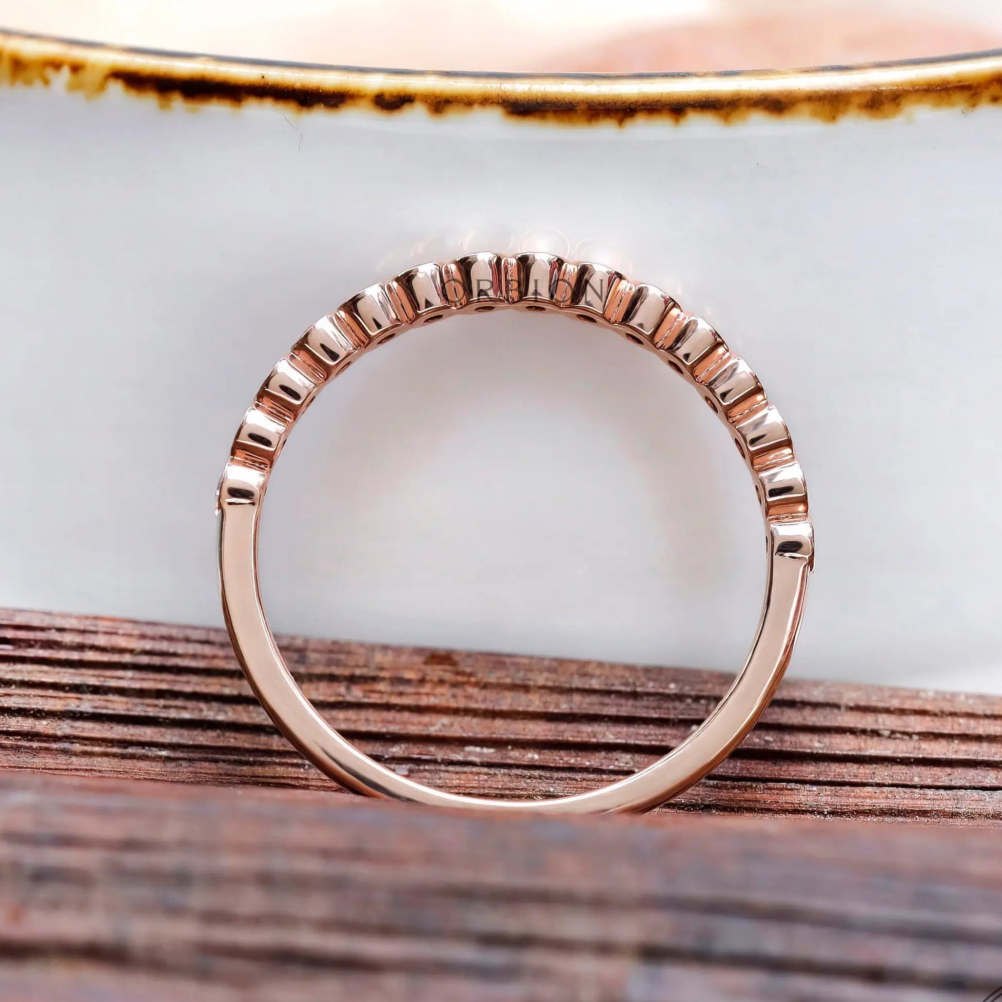 Back view of half eternity moissanite band in polished