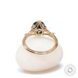 2.94 Ct Blue Green Old Mine Cut Oval Moissanite Ring, Edwardian Style Milgrain Engagement Ring, Art Deco Ring For Women, Triple Prong Set