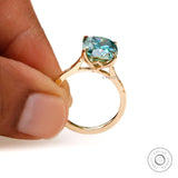 Elongated Cushion Blue Green Moissanite Ring, Celestial Engagement Ring, Starburst Ring, Cathedral Rings, Tulip Setting Ring, Bicolor Ring