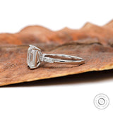 Exquisite Emerald Cut Moissanite Engagement Ring in 14k White Gold with Baguette Accents" , Step Cut Moissanite Ring