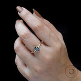 2 CT Emerald Cut Black Green Moissanite Engagement Ring, 10K Yellow Gold Bezel Ring, Closed Basket Ring, Green Stone Ring, Color Stone Rings