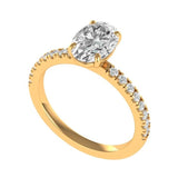 Oval Brilliant Cut Moissanite Engagement Ring, Half Eternity Wedding Band For Women, Oval Solitaire Promise Ring, 14K Solid Yellow Gold Ring