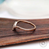 Elegant Rose Gold Wishbone Wedding Ring Set with Sparkling Moissanite Chic Chevron Wedding Band in 14K Rose Gold Contour Diamond Ring