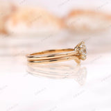 Elongated Cushion Ring Set, OMC Cushion Ring, Engagement Ring Set For Women, Curved Matching Band Gold, Moissanite Ring Set Gold