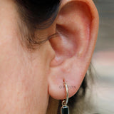 Dark Green Emerald Cut Moissanite Huggie Hoop Earrings, Solid Gold Hoop Earrings, Dainty Dangle Drop Earrings, Earrings For Young Girl