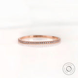0.8 MM Micro Pave Half Eternity Wedding Band, 14K Rose Gold Moissanite Diamond Band, Classic Stacking Matching Band, Delicate Thin Gold Band