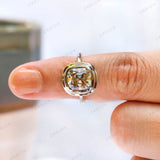 Double Bezel Champagne Moissanite Ring 14k Yellow Gold OMC Elongated Cushion Large Stone Ring Women Color Moissanite Wedding Promise Ring