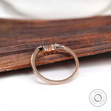 Vintage Diamond Curved Wedding Band, 14K Rose Gold Chevron Nesting Band, Moissanite V Shaped Matching Stacking Ring Anniversary Band for her