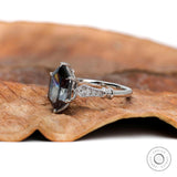 Step Cut Hexagon Dark Grey Moissanite Ring, Vintage Engagement Ring, 14K White Gold Art Deco Ring, Milgrain Promise Ring, Proposal Ring