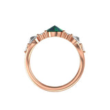 10K/14K/18K Solid Rose Gold Blue Green 3 Stone Engagement Ring, Side Grey Oval Rose Cut Moissanite Wedding Ring, Wedding Ring, Bridal Ring