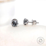 5 MM Old European Cut Grey Moissanite Stud Earrings, Unique White Gold Claw 6 Prong Studs, Delicate Minimalist Statement Earrings