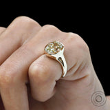 Modern Chunky Statement Ring With Thick Tapered Band, Champagne Bezel Set Ring, Old Mine Cut Champagne Moissanite Ring, Euro Shank Band Ring