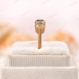 Three Stone Moissanite Engagement Ring, Three Stone Vintage Gold Ring, Vintage Bezel Ring, OEC Champagne Side Stones, Green Moissanite Ring