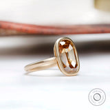 Elongated Cushion Champagne Moissanite Ring, Old Mine Cut Ring, Champagne Bezel Ring, Matt Finish Gold Ring, Antique Old Cut Ring