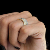 Scattered Galaxy Diamond Unisex Ring, Wide Wedding Band, Flush Set Band, Diamond Snowfall Ring, Solid Yellow Gold Confetti Cigar Band