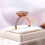 1.5 CT Round Lab Grown Diamond Engagement Ring, IGI Certified, 14k Rose Gold Anniversary Ring, Halo Blossom Ring, Starburst Ring Gold