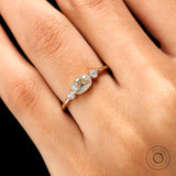Unique and Classic: East West Set Three Stone Engagement Ring in Luxurious Gold, Milgrain Three Stone Gold Ring with OMC Cushion Moissanite