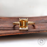 Dark Champagne Emerald Cut Moissanite Engagement Ring Classic 14k Yellow Gold Solitaire Cathedral Color Moissanite Wedding Ring For Women