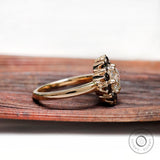 Black And White Halo Moissanite Floral Engagement Ring 14k Yellow Gold Old European Cut Cluster Wedding Ring Flower Shaped Rings