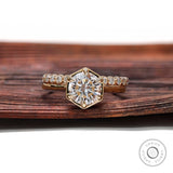 Round Hearts and Arrows Cut Lab Grown Diamond Ring Set IGI Certified Solitaire Hexagon Cathedral Ring With Matching Bubble Band 14k Gold