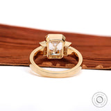 Three Stone Moissanite Ring Emerald Thick Band Engagement Ring 10k 14k 18k Bezel Set Yellow Gold Wedding Ring Baguette Side Stones