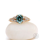1 CT Old Mine Cut Light Blue Green Oval Moissanite Ring, Nature Inspired, Solid Yellow Gold Fine Matte Finish Vintage Rings For Women