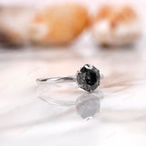 1.6 CT Round OEC Dark Grey Moissanite Vintage Engagement Ring For Her, Grey Stone Ring, Solid White Gold Ring, Antique Old European Cut Ring