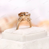 Octagon Asscher Champagne Moissanite Ring, Three Stone Engagement Ring, Tapered Baguette Accent Ring, Vintage Three Stone Ring, Gold Rings