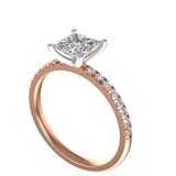 6 MM Princess Cut Moissanite 14K Two Tone White Gold  & Rose Gold Pave Band Solitaire Ring, Moissanite Engagement Ring, Wedding Ring For Her