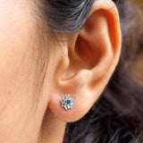Sophisticated Floral Jewelry: Lotus Inspired Lab Diamond Earrings with a Touch of Blue, Inspired by the Majestic Lotus Bloom