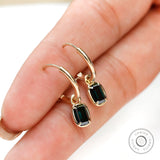 Dark Green Emerald Cut Moissanite Huggie Hoop Earrings, Solid Gold Hoop Earrings, Dainty Dangle Drop Earrings, Earrings For Young Girl