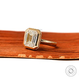 Emerald Cut Moissanite Hidden Halo Bezel Engagement Ring in 18K Yellow Gold Step Cut Solitaire Promise Wedding Anniversary Ring For Women